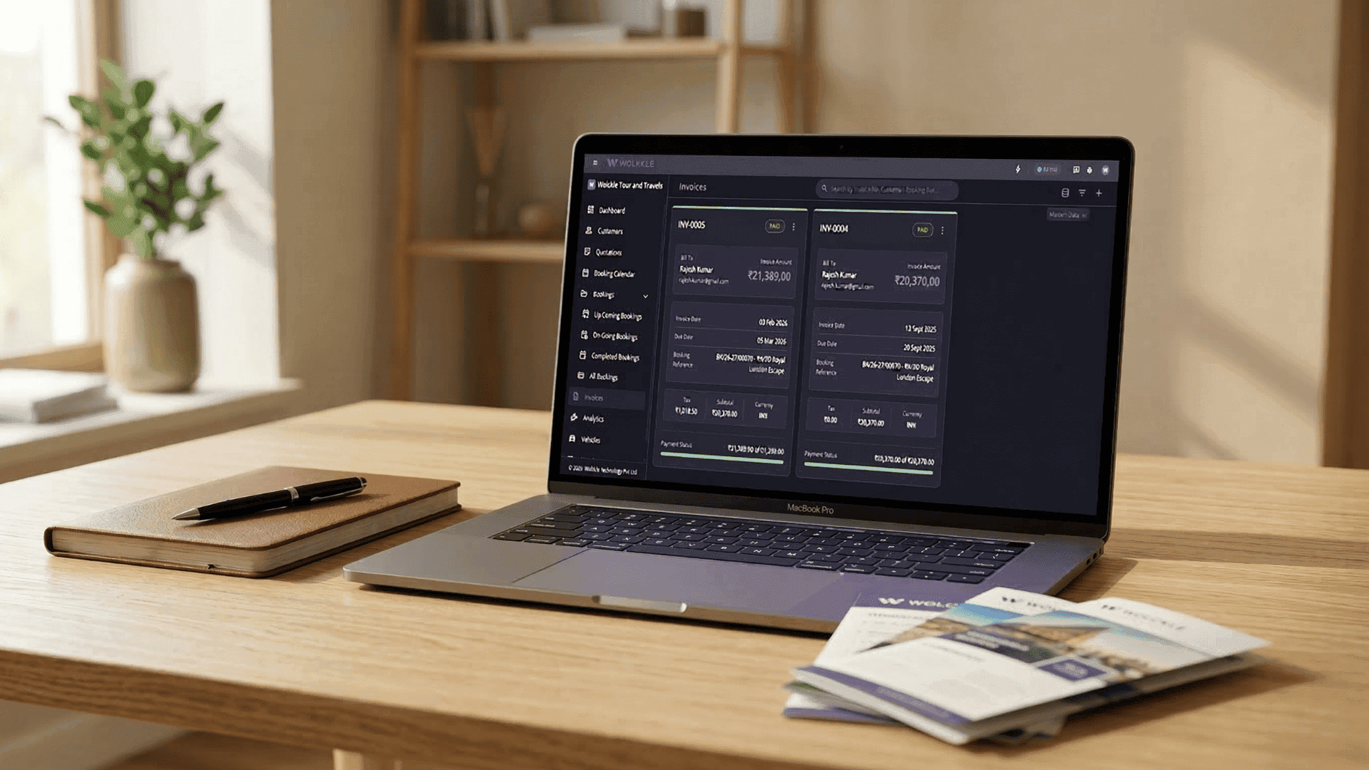 Wolkcle Invoice Management — professional invoice editor with GST compliance, multi-currency, and branded PDFs